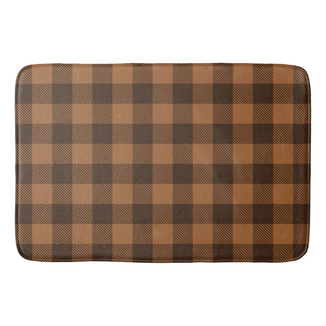 Cozy Brown Plaid Buffalo Print Pattern Bath Mat (Front)