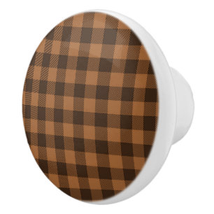 Cozy Brown Plaid Buffalo Print Pattern Ceramic Knob