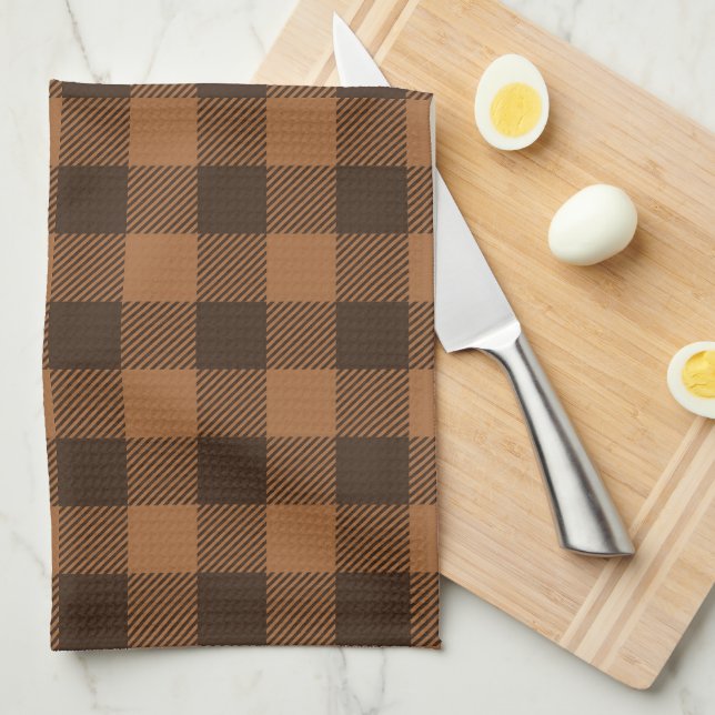 Cozy Brown Plaid Buffalo Print Pattern Kitchen Towel (Quarter Fold)