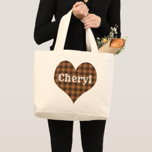 Cozy Brown Plaid Buffalo Print Pattern Large Tote Bag