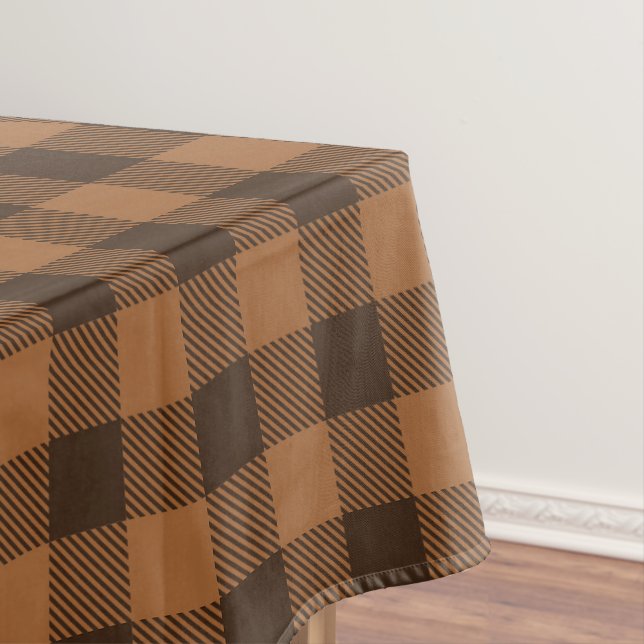 Cozy Brown Plaid Buffalo Print Pattern Tablecloth (In Situ)