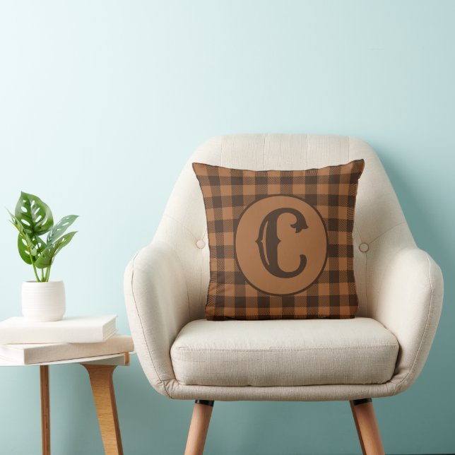 Cozy Brown Plaid Buffalo Print Pattern Throw Pillow (Chair)