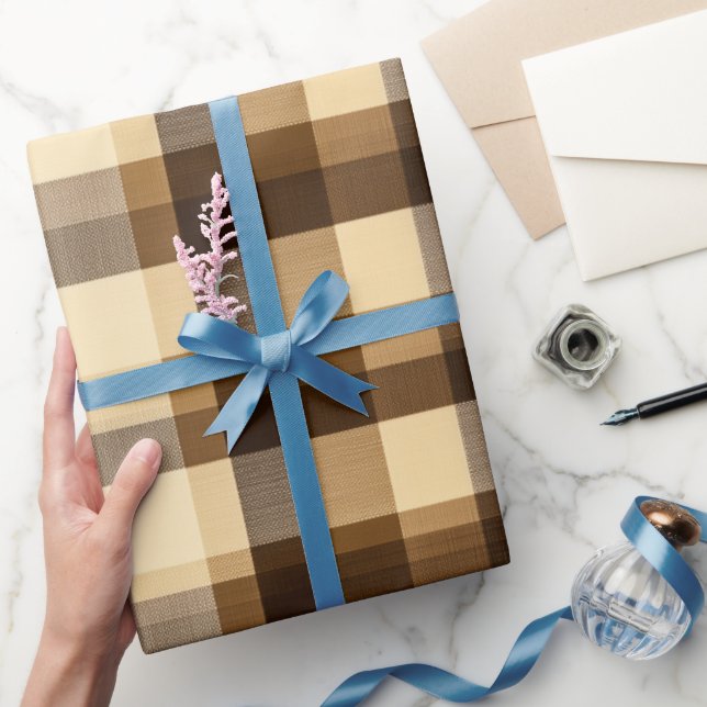Cozy Brown Tan Cabin Plaid Wheat Plaid Pattern Wrapping Paper (Gifting)