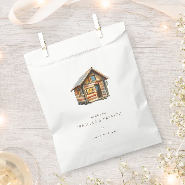Cozy Brown Watercolor Log Cabin Favour Bag (Clipped)