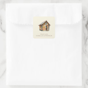 Cozy Brown Watercolor Log Cabin Square Sticker