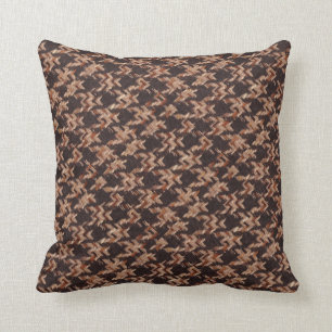 Cozy Brown Woven Houndstooth Pattern Throw Pillow