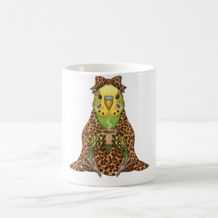 Cozy Budgie in Leopard Print Blanket Coffee Mug