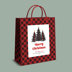 Cozy buffalo plaid Christmas bag with custom name