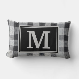 Cozy Buffalo Plaid Family Initial Throw Pillow