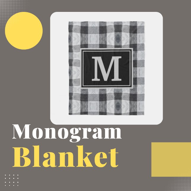 Cozy Buffalo Plaid Family Initial Throw Pillow Fleece Blanket (Creator Uploaded)