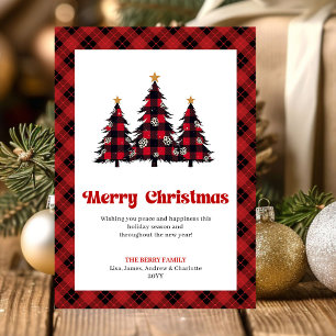 Cozy Buffalo Plaid Tree Christmas Greeting Holiday Card