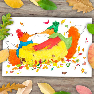 Cozy Bundled Up Fall Foxes  Postcard