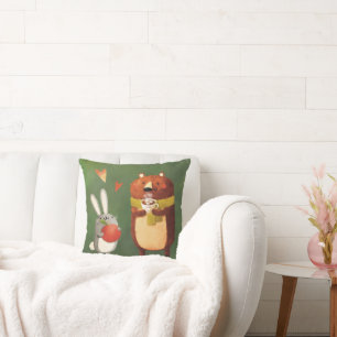 Cozy bunny & bear throw pillow