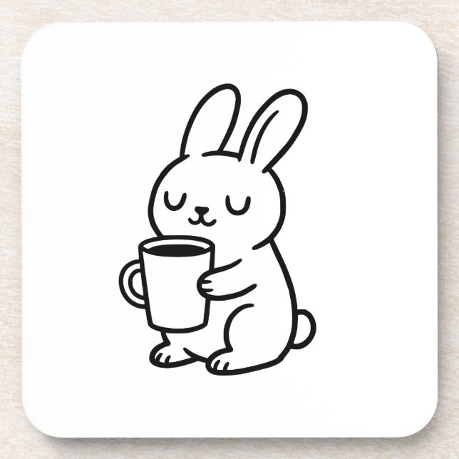 Cozy Bunny Coffee Doodle Coaster (Front)