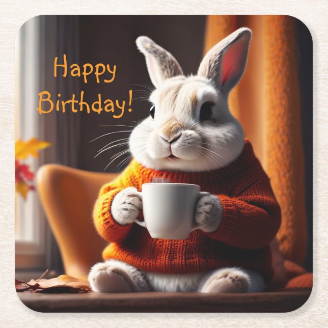 Cozy Bunny Square Paper Coaster (Front)