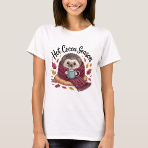 Cozy Burgundy Hedgehog with Cocoa Scarf Autumn T-Shirt