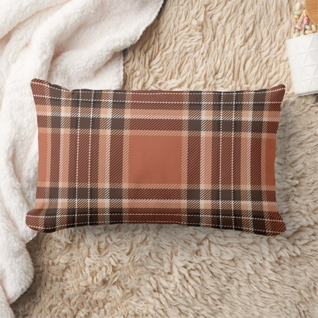 Cozy Burnt Orange Plaid Lumbar/Accent Pillow (Blanket)