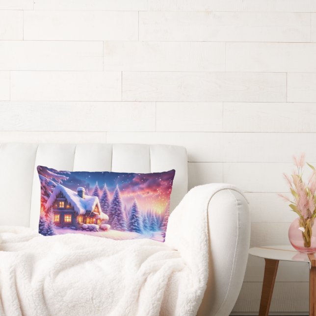 Cozy Cabin At Winter Wonderland Lumbar Pillow