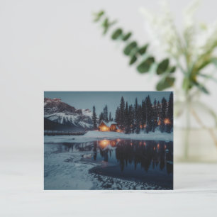 Cozy Cabin by Lake   Winter Mountain Photography Postcard