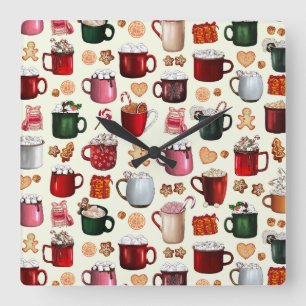 Cozy Cabin Hot Cocoa and Winter Treats Square Wall Clock