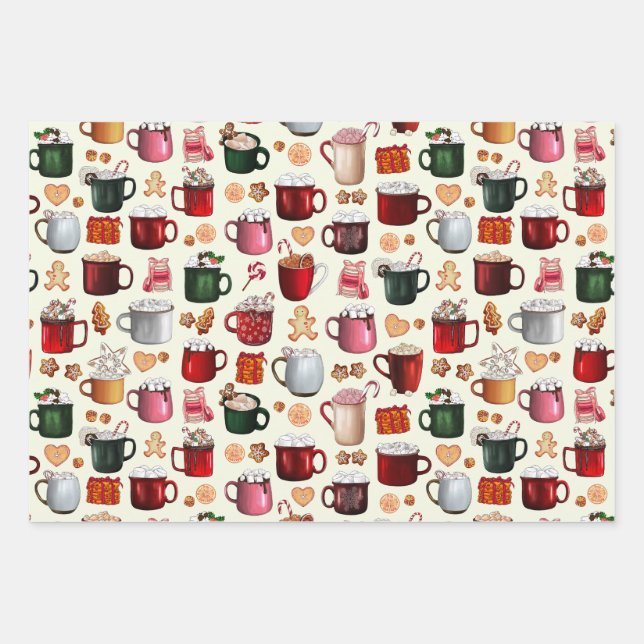 Cozy Cabin Hot Cocoa and Winter Treats Wrapping Paper Sheet (Front)