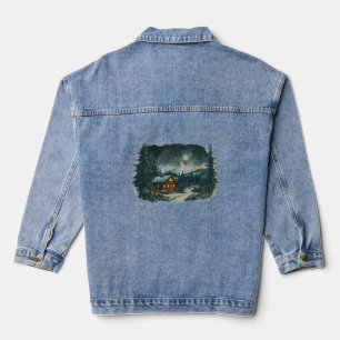 Cozy Cabin in a Winter Wonderland Denim Jacket