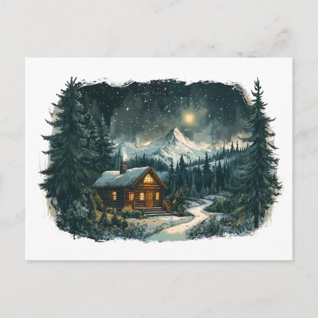 Cozy Cabin in a Winter Wonderland Postcard (Front)