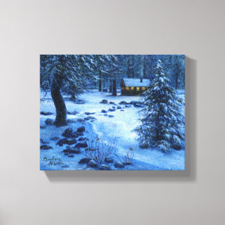 "Cozy Cabin in the Snow" Gallery Wrapped Canvas Print
