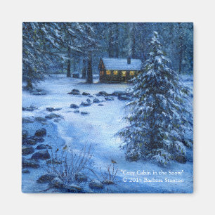 "Cozy Cabin in the Snow" Magnets
