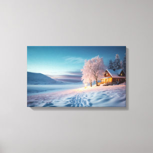 Cozy Cabin in the Sparkling Snow Canvas Print