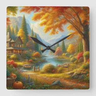 Cozy Cabin In The Woods Square Wall Clock
