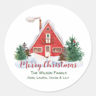 Cozy Cabin Red Cardinal Green Pine Gnome Custom Classic Round Sticker
