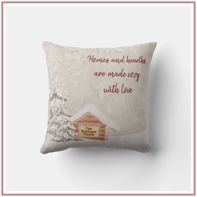 Cozy Cabin Snowy Winter Scene Throw Pillow (Creator Uploaded)