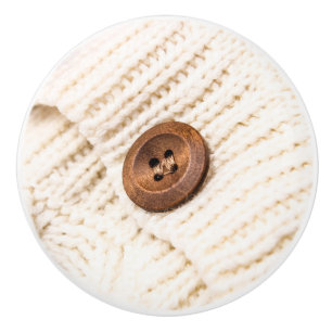 Cozy cable knit sweater button rustic brown cream ceramic knob