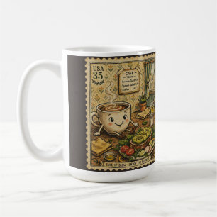Cozy Café Avocado Toast - Vintage Stamp Art Coffee Mug