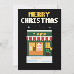 Cozy Cafe Pixel Art Christmas Card