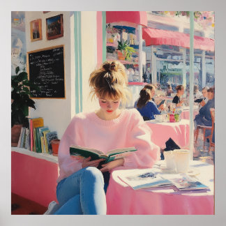 Cozy Café Reading: Charming Art of Quiet Moments Poster