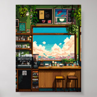 Cozy Cafe Window Pixel art Poster