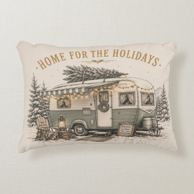 Cozy Camper Christmas Sofa Decor Accent Pillow (Front)