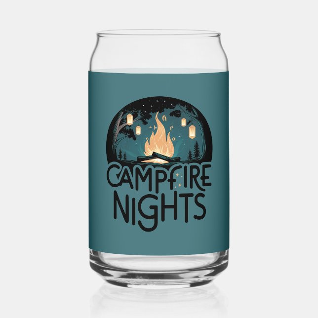Cozy Campfire Nights Rustic Outdoor Adventure Can Glass (Front)