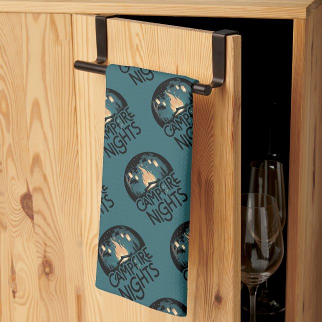Cozy Campfire Nights Rustic Outdoor Adventure Kitchen Towel (Thirds Fold)