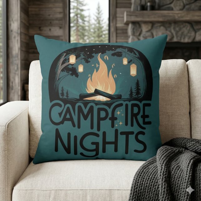 Cozy Campfire Nights Rustic Outdoor Adventure Throw Pillow (Cozy Campfire Nights Rustic Outdoor Adventure Throw Pillow Mockup A)