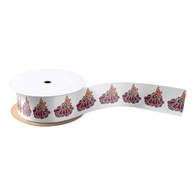 Cozy Campfire Outdoor Camping Cartoon Satin Ribbon (Spool)