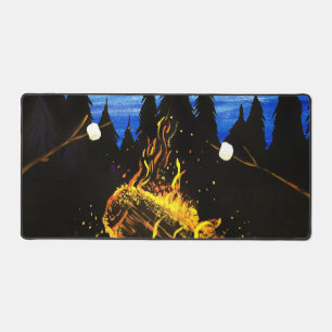 Cozy Campfire Sunset Forest Outdoor Adventure Desk Mat