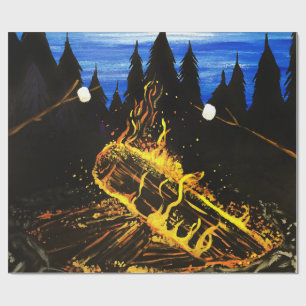 Cozy Campfire Sunset Forest Outdoor Adventure Fire Wrapping Paper