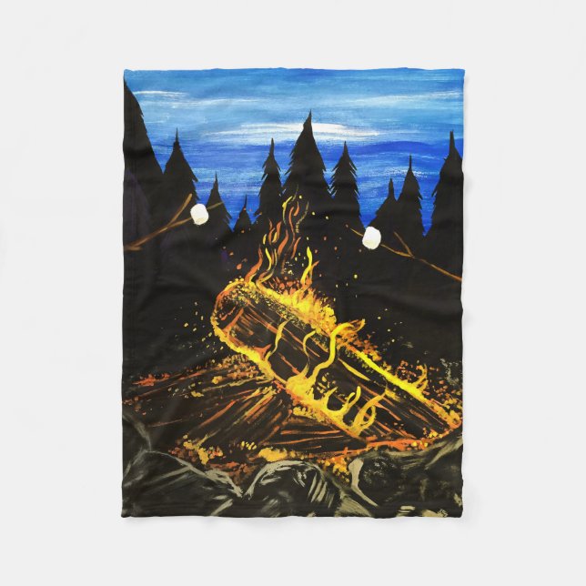 Cozy Campfire Sunset Forest Outdoor Adventure Fleece Blanket (Front)