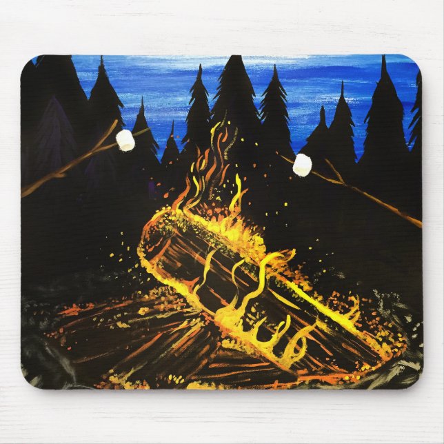 Cozy Campfire Sunset Forest Outdoor Adventure Mouse Pad (Front)
