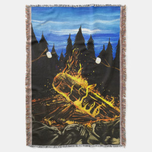 Cozy Campfire Sunset Forest Outdoor Adventure Throw Blanket