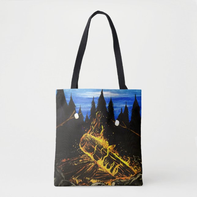 Cozy Campfire Sunset Forest Outdoor Adventure Tote Bag (Front)