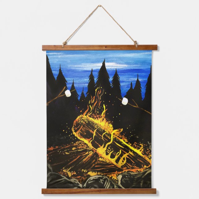 Cozy Campfire Sunset Forest Outdoor Adventure Wall Hanging Tapestry (Front)